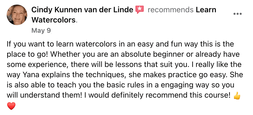 Learn Watercolor Facebook Testimonial