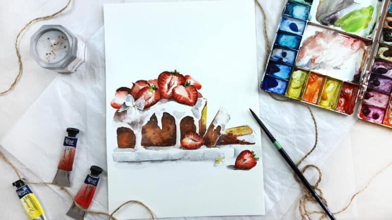 [22] Paint a Watercolor Strawberry Cake - Strawberry Cake