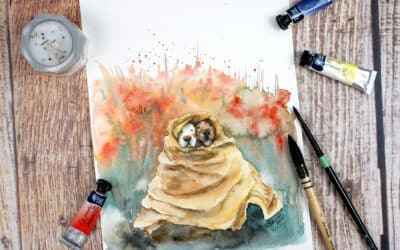 Paint a Watercolor Puppies in a blanket