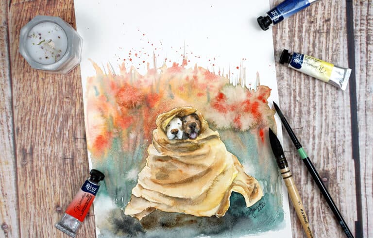 [14] Paint a Watercolor Puppies in a blanket - Puppies in Watercolor