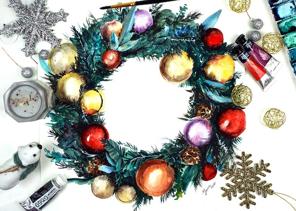 [15] Paint a Watercolor Christmas Wreath - Watercolor Christmas Wreath